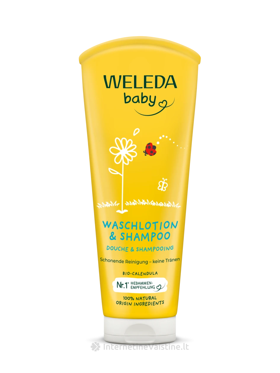 WELEDA Calendula Baby šampūnas ir kūno prausiklis vaikams su medetkom, 200 ml | internetinevaistine.lt