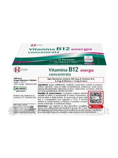 MATT DIVISIONE PHARMA Vitamina B12, maisto papildas su vitaminu B12, 15 buteliukų | internetinevaistine.lt