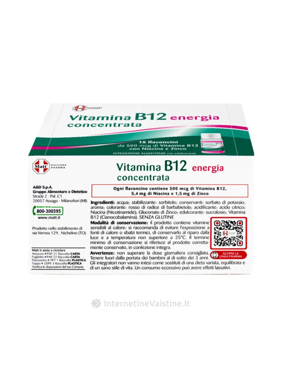 MATT DIVISIONE PHARMA Vitamina B12, maisto papildas su vitaminu B12, 15 buteliukų | internetinevaistine.lt