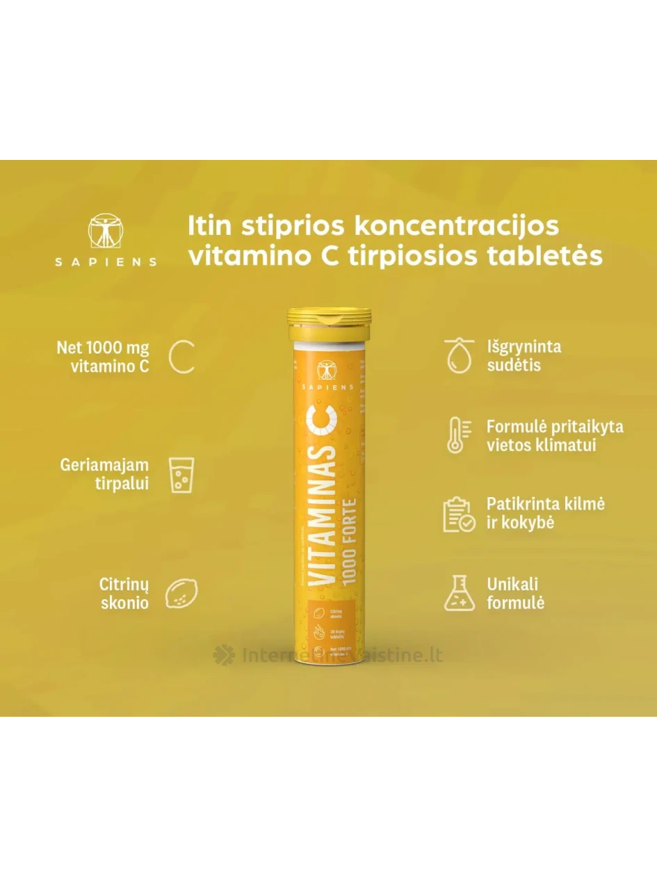 SAPIENS Vitaminas C 1000 Forte tirpios tab. N20 | internetinevaistine.lt
