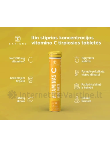 SAPIENS Vitaminas C 1000 Forte tirpios tab. N20 | internetinevaistine.lt