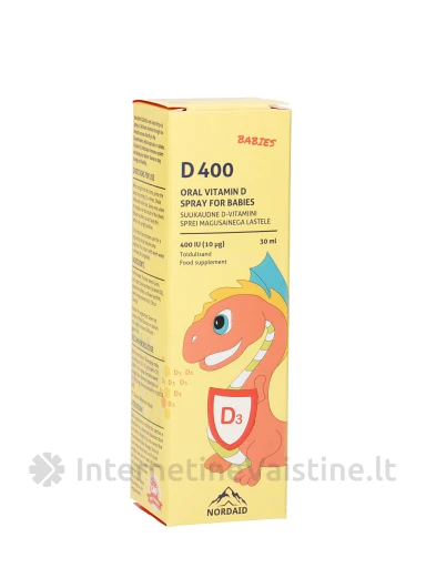NORDAID D400 BABIES, purškiamas vitaminas D3, 400IU, 30ml, 200 papurškimų, N1 | internetinevaistine.lt