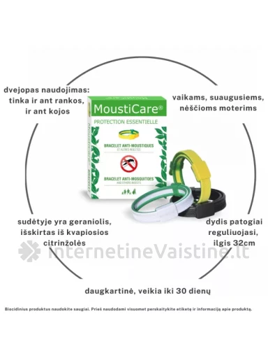MOUSTICARE apyrankė nuo uodų, erkių, mašalų, (geltona), Vnt | internetinevaistine.lt