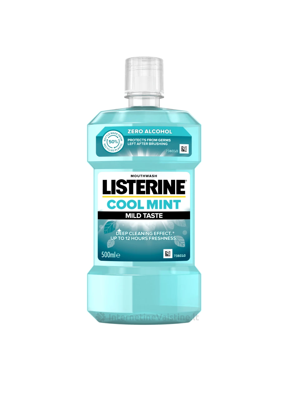 LISTERINE Coolmint Mild taste burnos skalavimo skystis, 500 ml, 500ml | internetinevaistine.lt