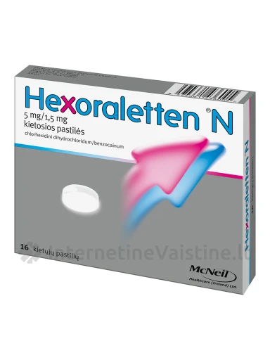 HEXORALETTEN N 5 mg/1,5 mg kietosios pastiles N16 | internetinevaistine.lt