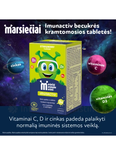 MARSIEČIAI IMUNACTIV, braškių skonio kramtomosios tabletės N30 | internetinevaistine.lt