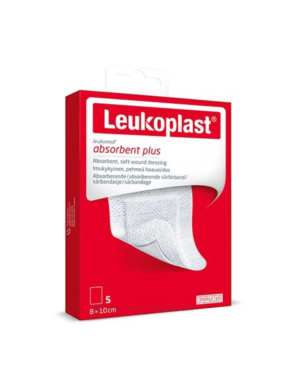 LEUKOPLAST LEUKOMED Absorbent Plus Sterilus lipnus absorbuojantis tvarstis 8x10cm, 5 vnt. | internetinevaistine.lt