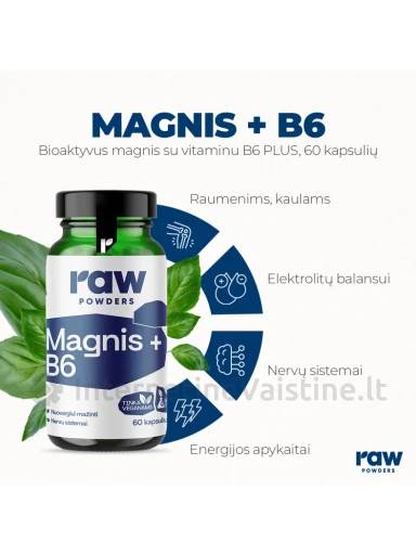 RAW POWDERS BioActive Magnesium and B6 PLUS kaps. N60, 60 vnt. | internetinevaistine.lt