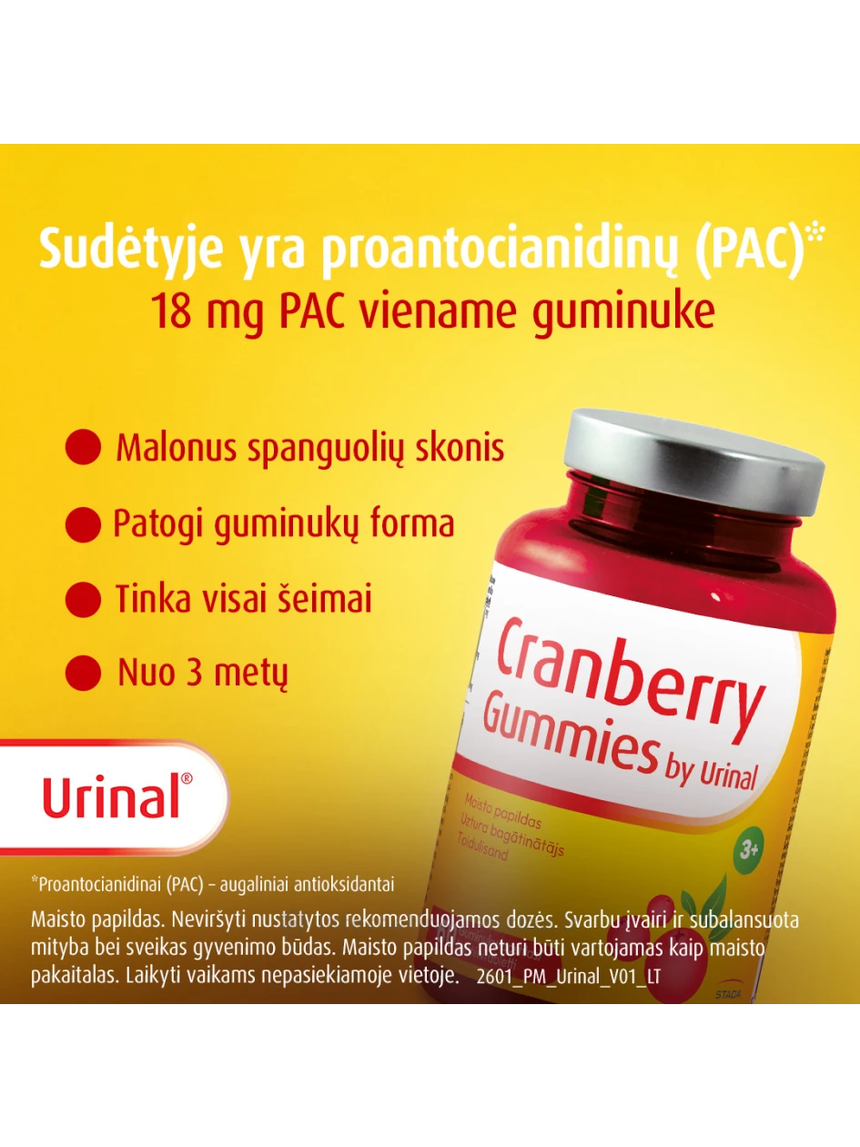 WALMARK URINAL maisto papildas CRANBERRY GUMMIES, 60 guminukų | internetinevaistine.lt