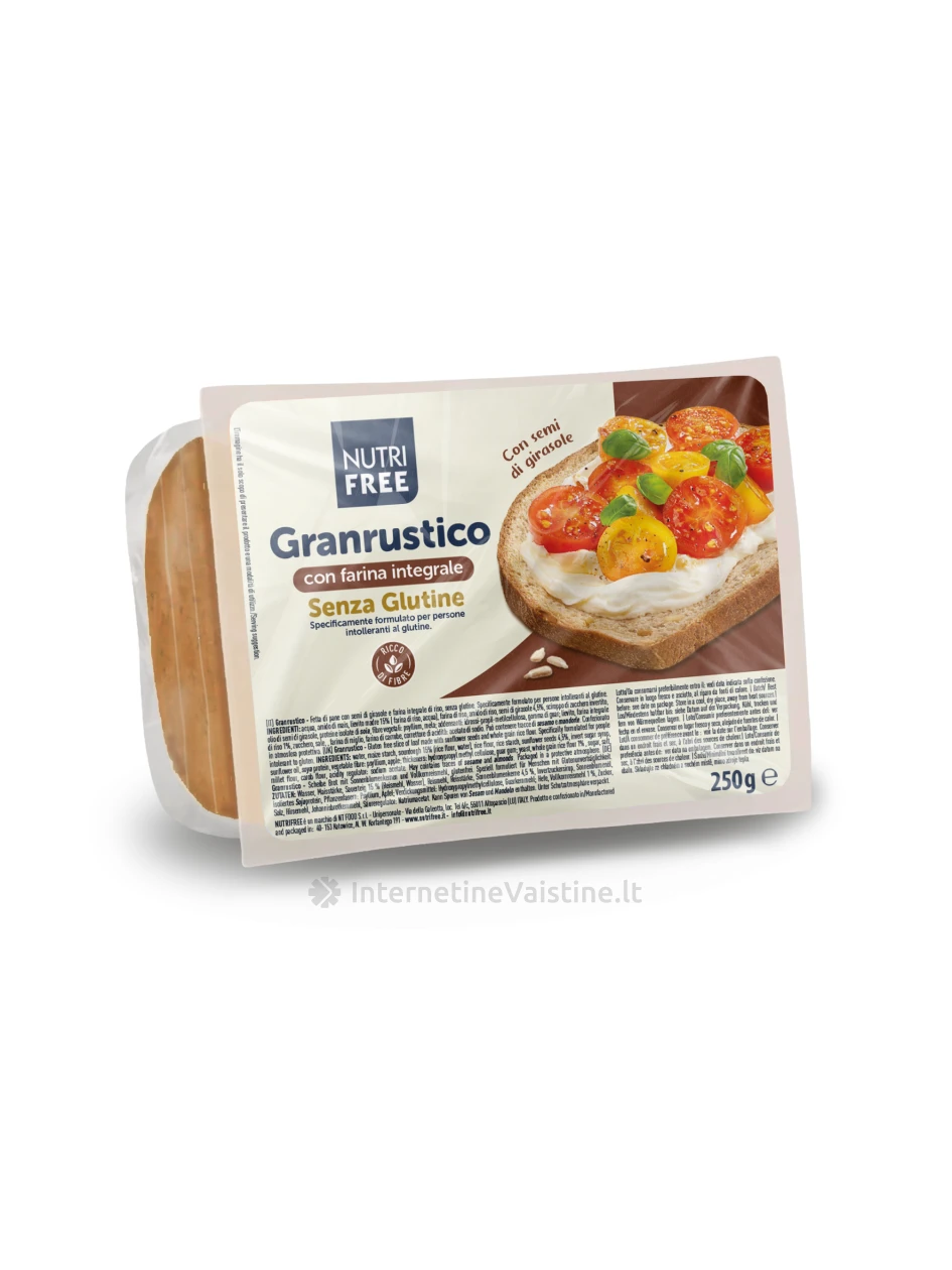 NUTRIFREE GRANRUSTICO - viso grūdo duona su saulėgrąžomis, be glitimo, 250g | internetinevaistine.lt