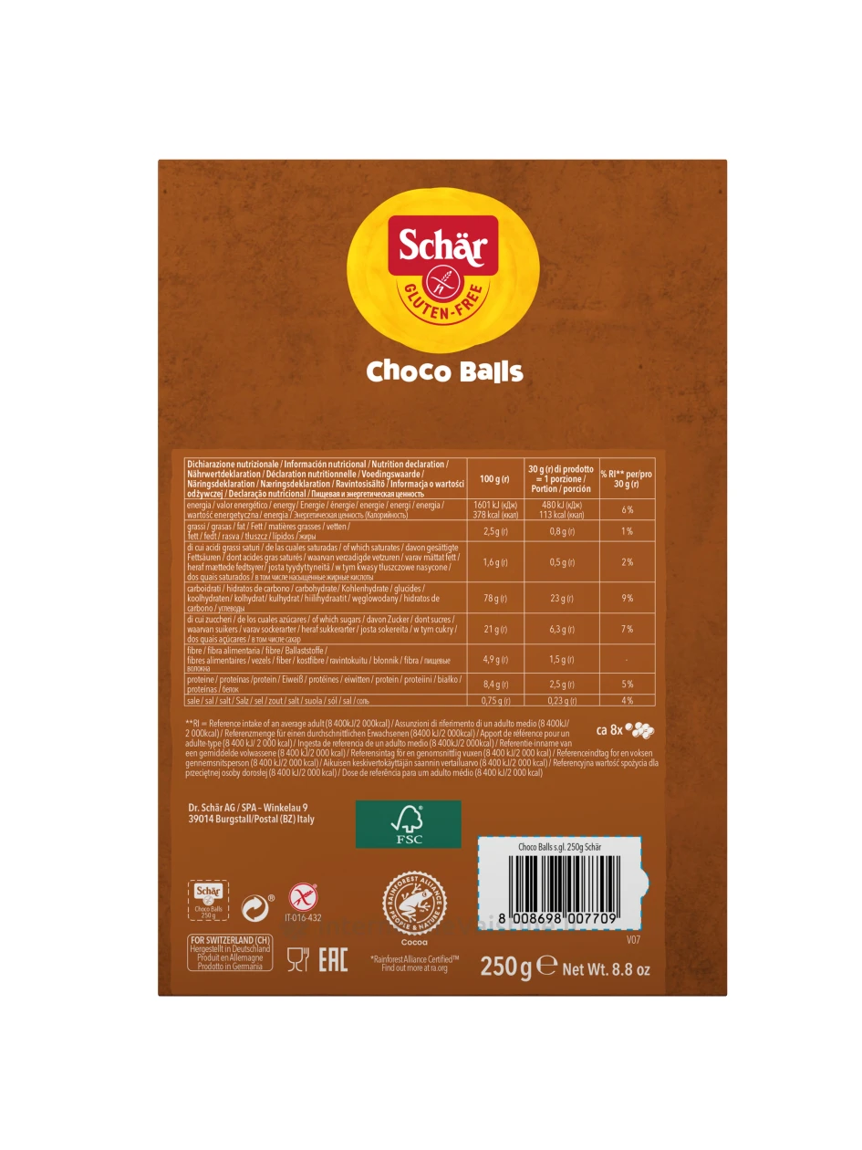 Schär CHOCO BALLS - šokoladiniai dribsniai be glitimo, 250g | internetinevaistine.lt
