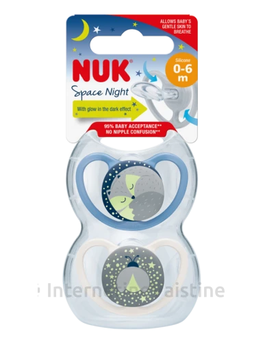 NUK SPACE Night silik. čiulptukas (0-6mėn.), 2 vnt., 2 vnt. | internetinevaistine.lt