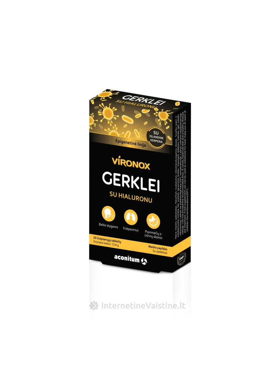 VIRONOX čiulpiamos tabletės su hialuronu GERKLEI N20 | internetinevaistine.lt