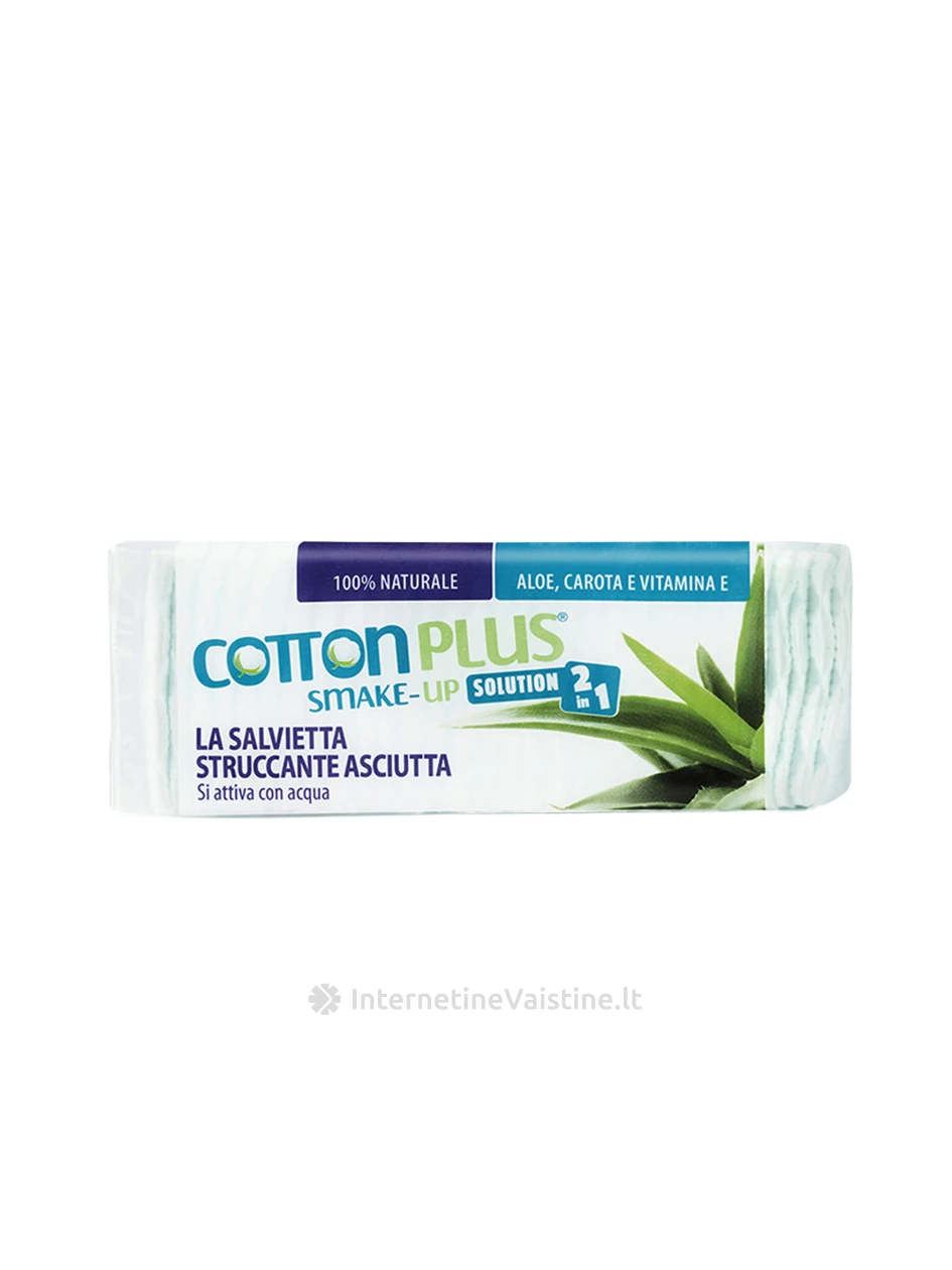 COTTON PLUS 2:1 sausi makiažo vatos lapeliai su pieneliu Aloe Vera N60 | internetinevaistine.lt