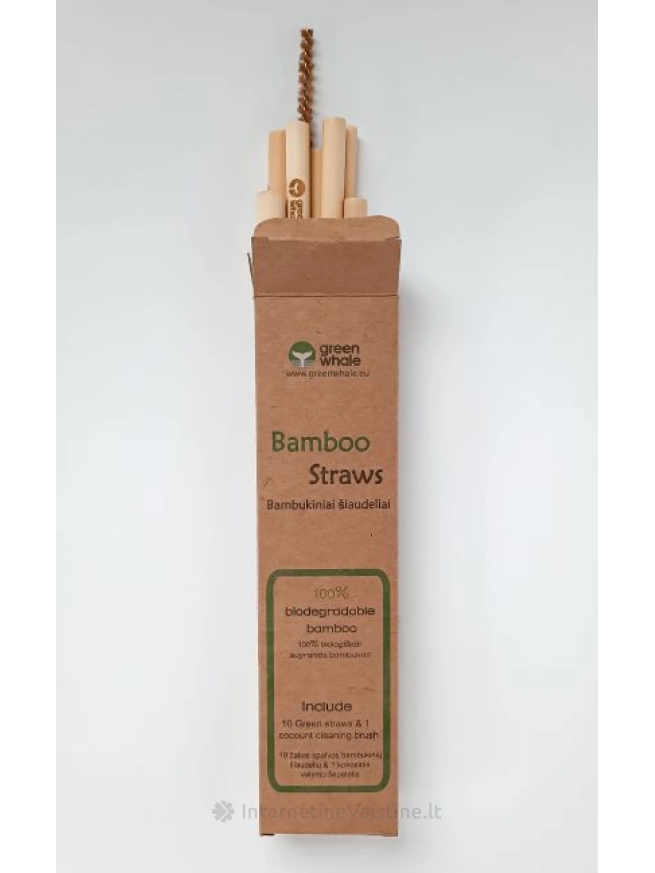 GREEN WHALE šiaudeliai bambuk. N10+valymo šep. N1, 10 vnt. | internetinevaistine.lt