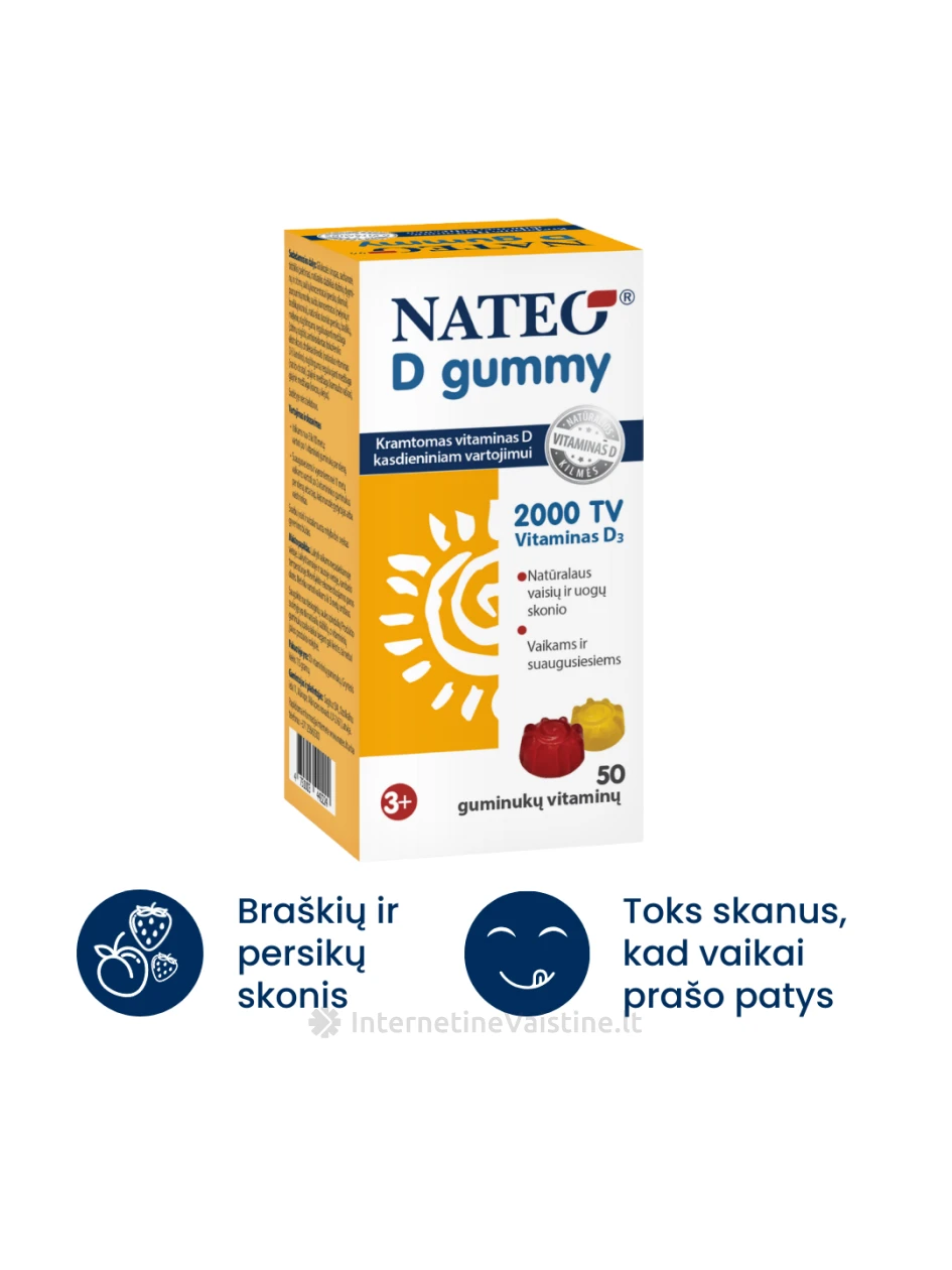 NATEO® D gummy IU2000, 50 guminukų, 50 guminukų | internetinevaistine.lt