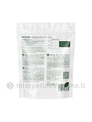 RAW POWDERS L-Argininas 500mg kaps., N100 | internetinevaistine.lt