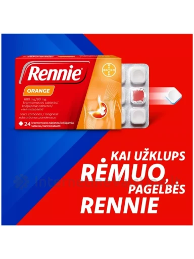 RENNIE ORANGE 680mg/80mg kramtomosios tabletės N24 | internetinevaistine.lt