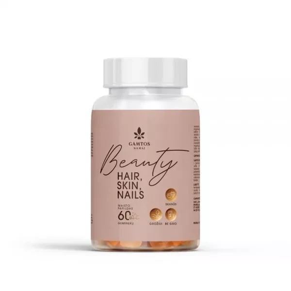 GAMTOS NAMAI maisto papildas BEAUTY HAIR, SKIN, NAILS, aviečių ir mėlynių skonio, 60 guminukų