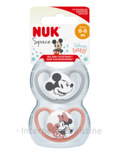 NUK čiulptukas SPACE Disney Mickey silik. 1d. (0-6mėn.) N2 (pilk., balt.), balt.) | internetinevaistine.lt
