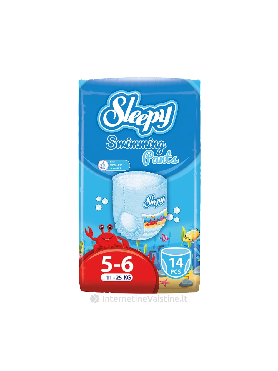 SLEEPY vaikiškos maudymosi kelnaitės-sauskelnės, 5-6d. (11-25kg), 14 vnt. | internetinevaistine.lt