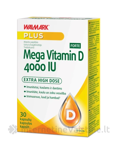 WALMARK MEGA VITAMIN D FORTE, 4000IU, kaps. N30 | internetinevaistine.lt