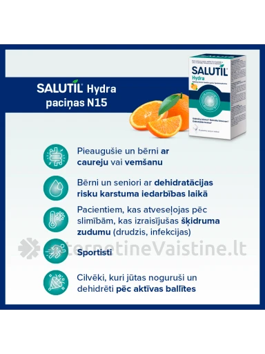 SALUTIL maisto papildas milteliais HYDRA (elektrolitai), 15 paketėlių | internetinevaistine.lt