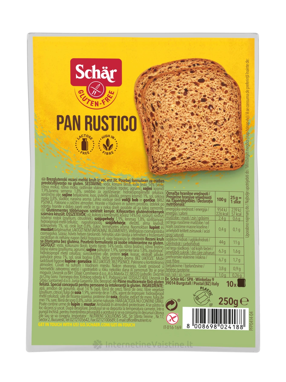 Schär PAN RUSTICO – raikyta duona be glitimo, 250g | internetinevaistine.lt