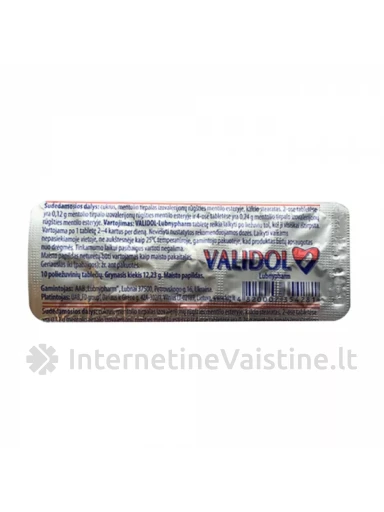 VALIDOL maisto papildas LUBNYPHARM, 10 poliežuvinių tab. | internetinevaistine.lt