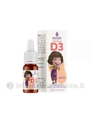 ECOSH maisto papildas KAKĖ MAKĖ VITAMINAS D3 400 TV, su kokosų aliejumi, 10 ml | internetinevaistine.lt