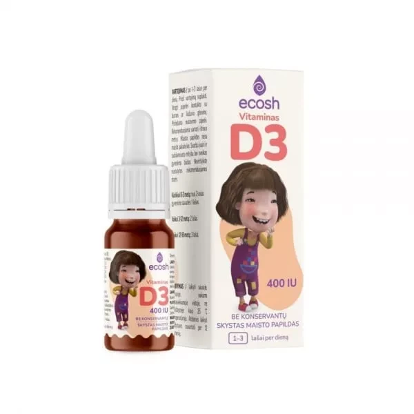 ECOSH maisto papildas KAKĖ MAKĖ VITAMINAS D3 400 TV, su kokosų aliejumi, 10 ml