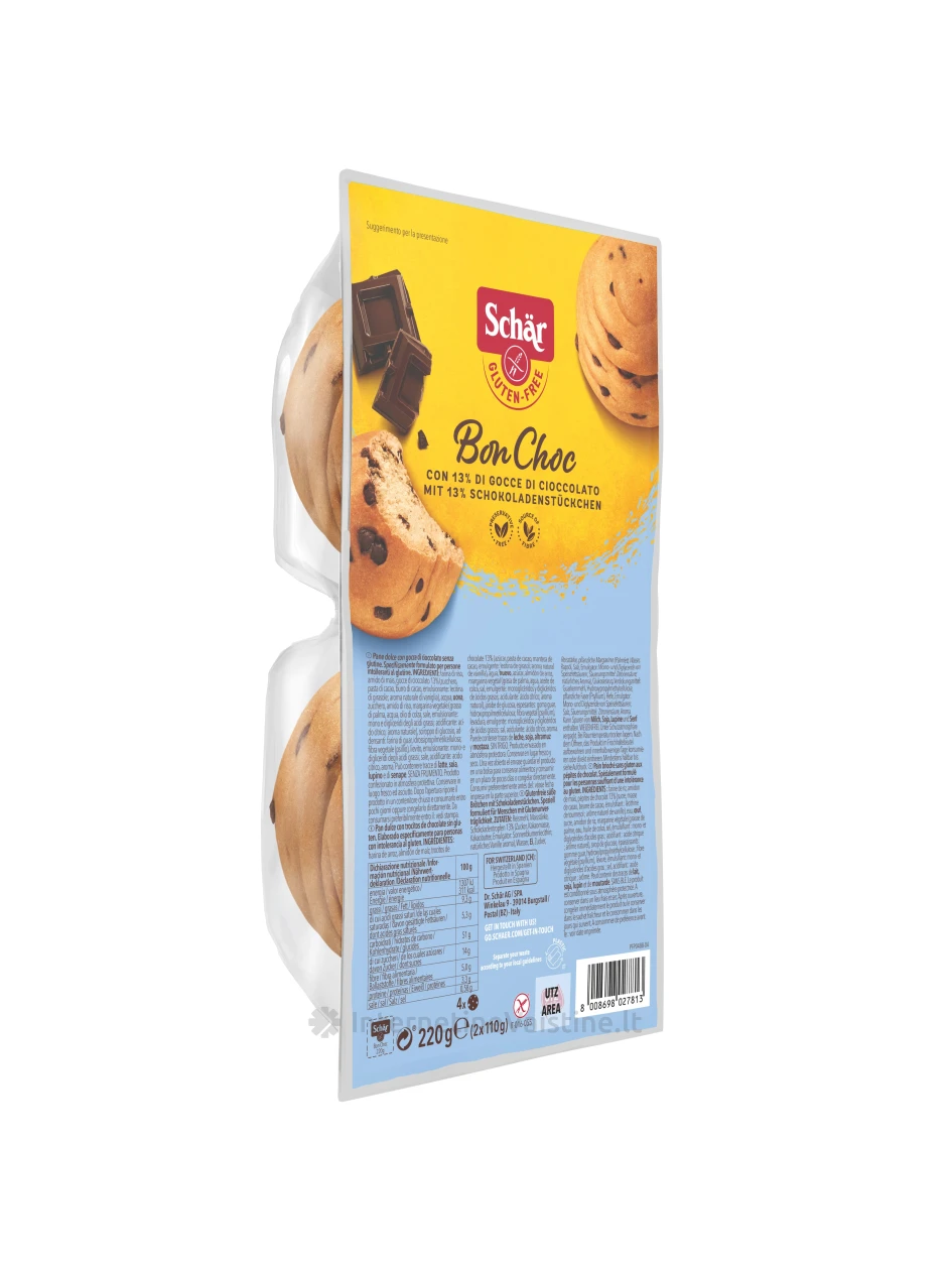 Schär BON CHOC - bandelės su šokolado gabaliukais be glitimo, 220g | internetinevaistine.lt