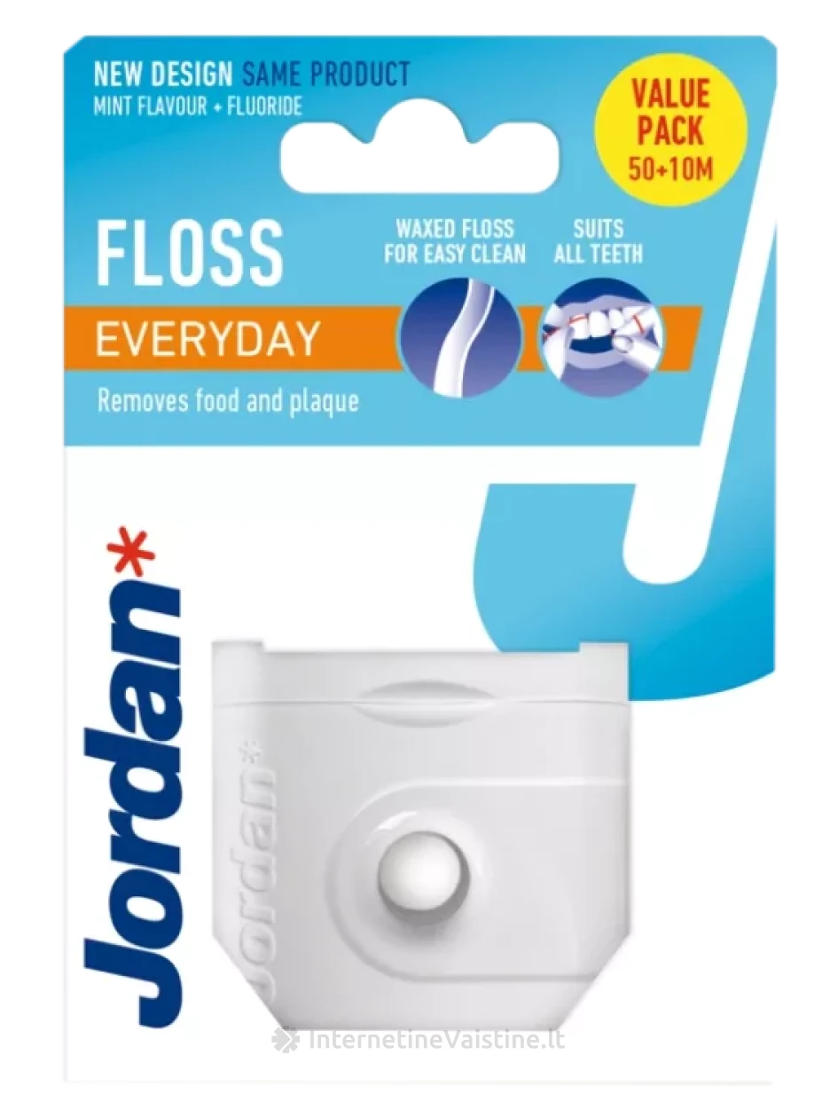 JORDAN Everyday Floss (50+10 m) dantų siūlas, 1 vnt., Vnt | internetinevaistine.lt