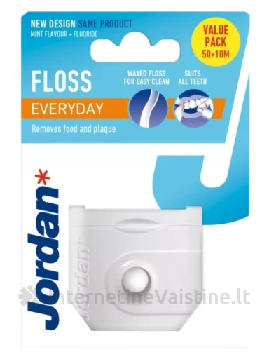 JORDAN Everyday Floss (50+10 m) dantų siūlas, 1 vnt., Vnt | internetinevaistine.lt