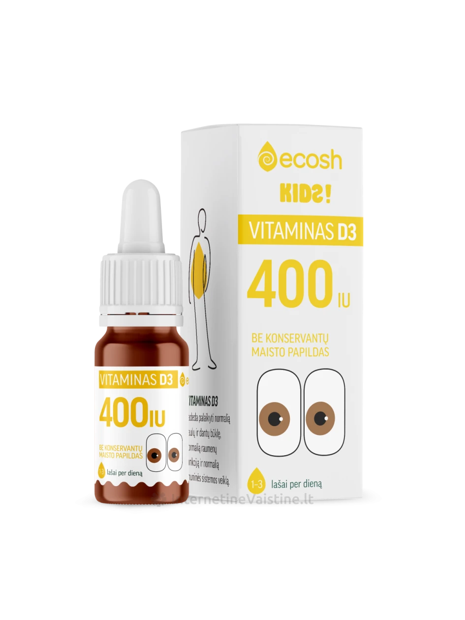 ECOSH Kids Vitaminas D3 400IU su kokosų al., 10 ml, Vnt | internetinevaistine.lt