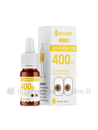 ECOSH Kids Vitaminas D3 400IU su kokosų al., 10 ml, Vnt | internetinevaistine.lt