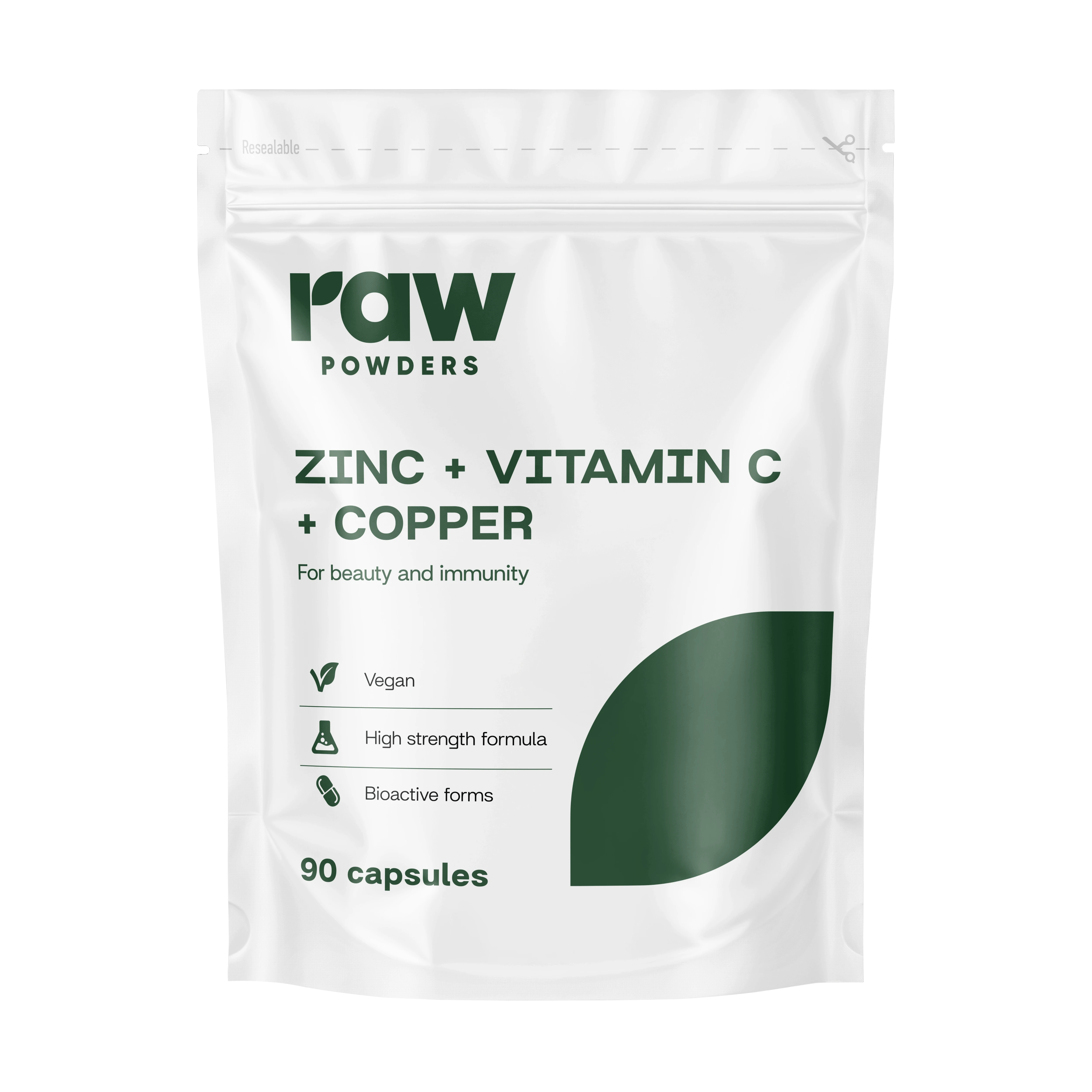 RAW POWDERS Cinkas+ Vitaminas C + Varis, 90 kapsulių