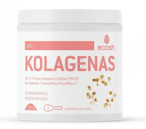ECOSH Kolagenas CollaSel PRO B su vitaminu C, neutralaus skonio, milteliai, 200 g