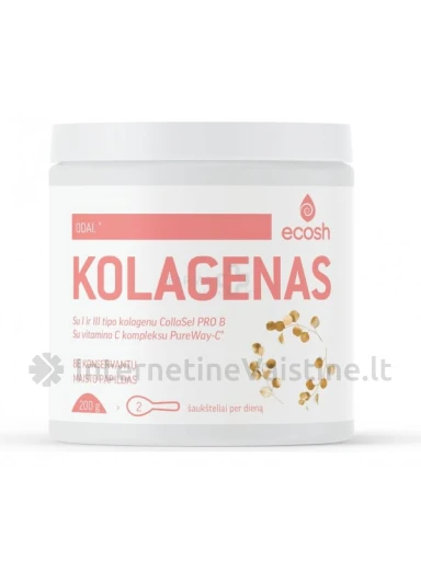 ECOSH Kolagenas CollaSel PRO B su vitaminu C, neutralaus skonio, milteliai, 200 g | internetinevaistine.lt