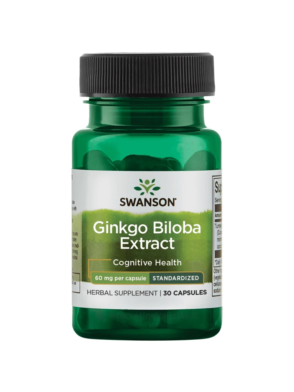 SWANSON, Ginkgo Biloba standartizuotas ekstraktas, 30 kapsulių, N1 | internetinevaistine.lt