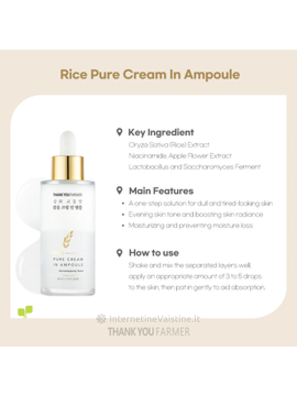 THANK YOU FARMER Rice Pure ampulė ir kremas, 50 ml | internetinevaistine.lt
