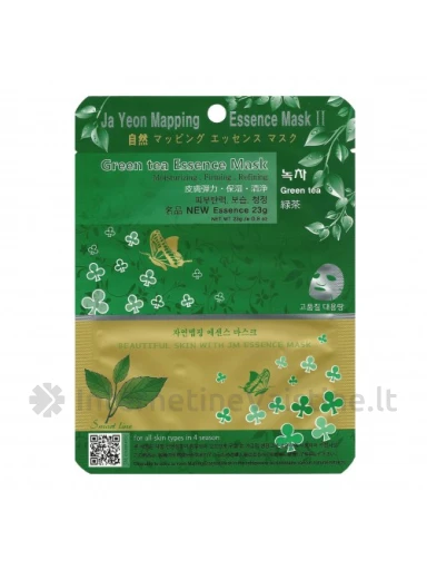 JA YEON MAPPING Green tea Esscence Mask, lakštinė veido kaukė su žal. arbata, 25 g, Vnt | internetinevaistine.lt