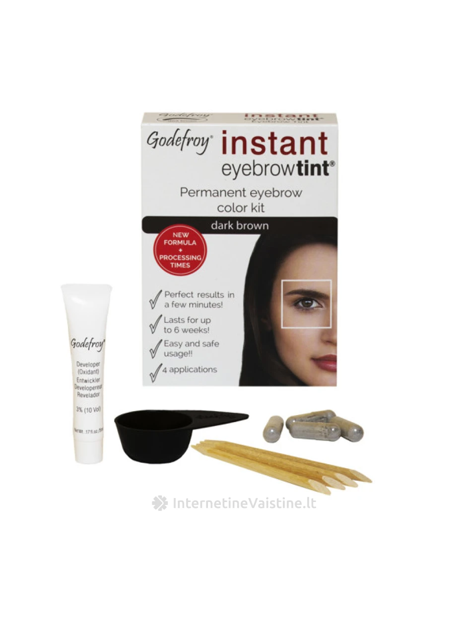 GODEFROY antakių dažymo rinkinys INSTANT EYEBROW TINT, DARK BROWN, tamsiai ruda spalva, N1, Vnt | internetinevaistine.lt