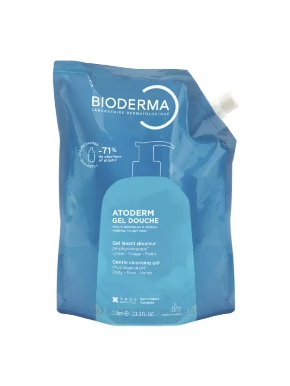 BIODERMA kūno ir veido prausiklis ATODERM GEL-DOUCHE ECOREFILL, papildymas, 1 l | internetinevaistine.lt