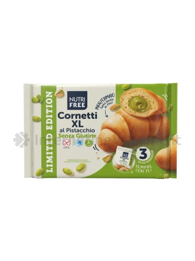 NUTRIFREE CORNETTI AL PISTACCHIO XL - kruasanai su pistacijų įdaru be glitimo, 240g (3x80g) | internetinevaistine.lt