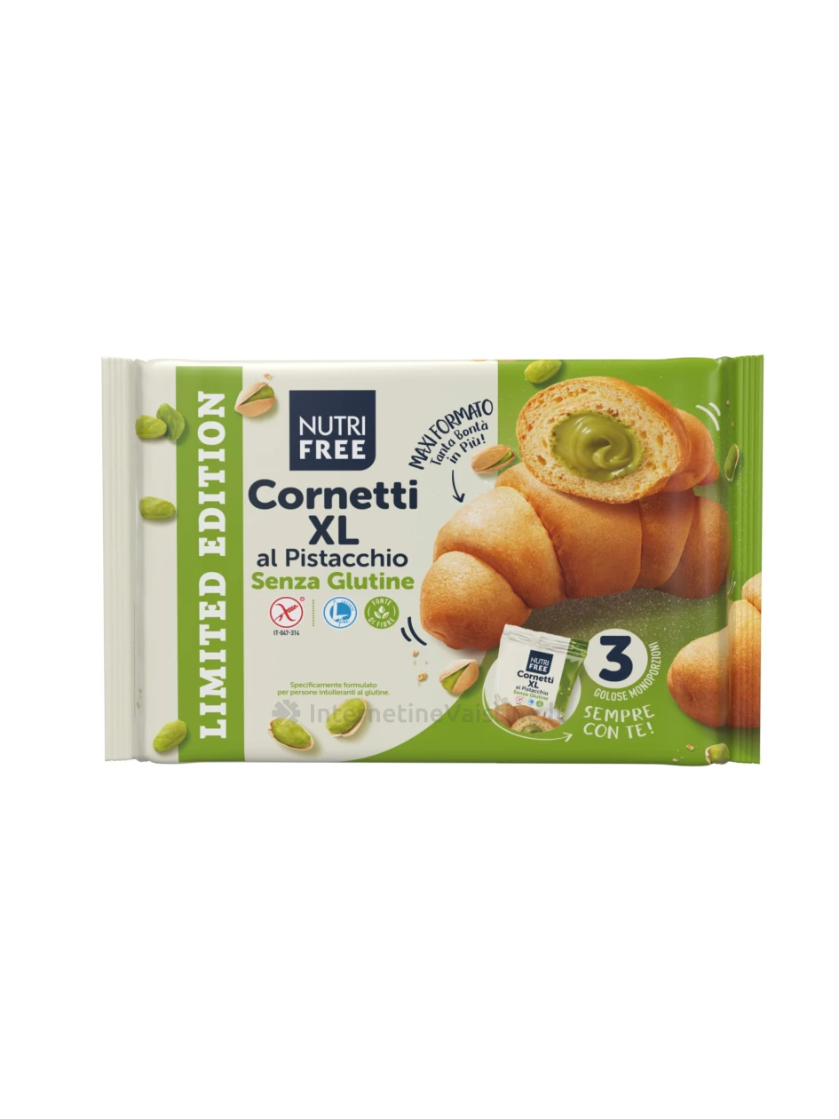 NUTRIFREE CORNETTI AL PISTACCHIO XL - kruasanai su pistacijų įdaru be glitimo, 240g (3x80g) | internetinevaistine.lt