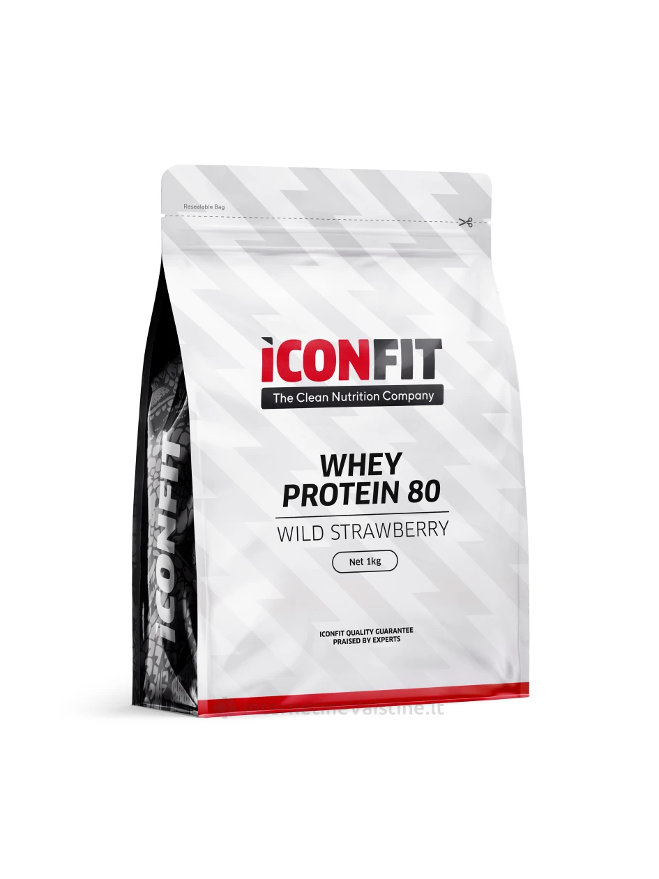 ICONFIT Whey Protein 80 išrūgų baltymai (žemuogių sk.), 1 kg | internetinevaistine.lt