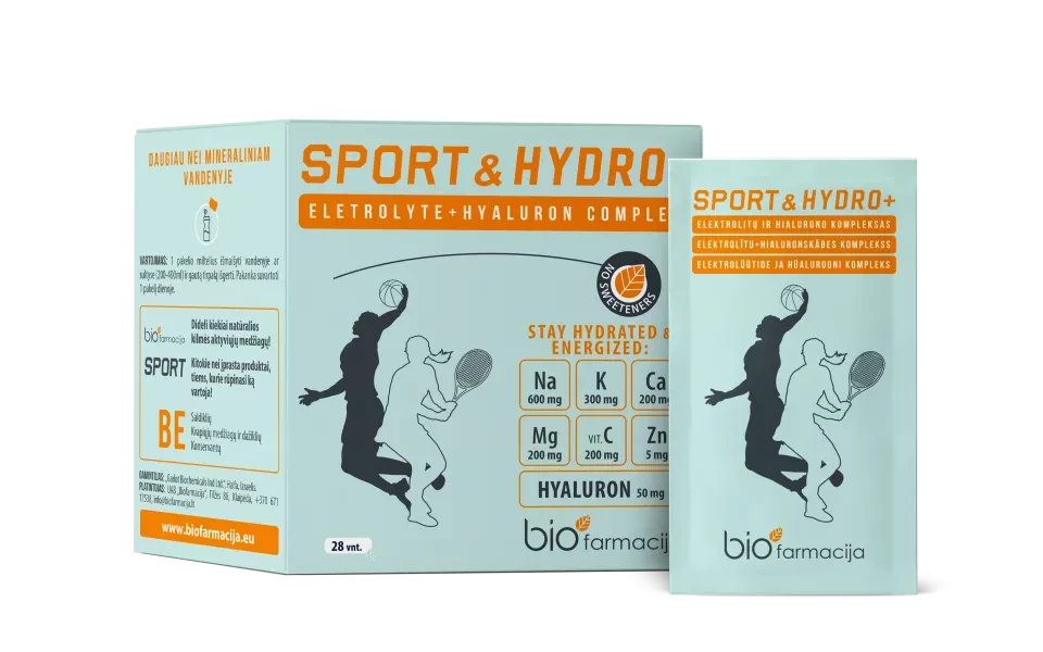 BIOFARMACIJA maisto papildas milteliais SPORTS & HYDRO+, 28 pak.