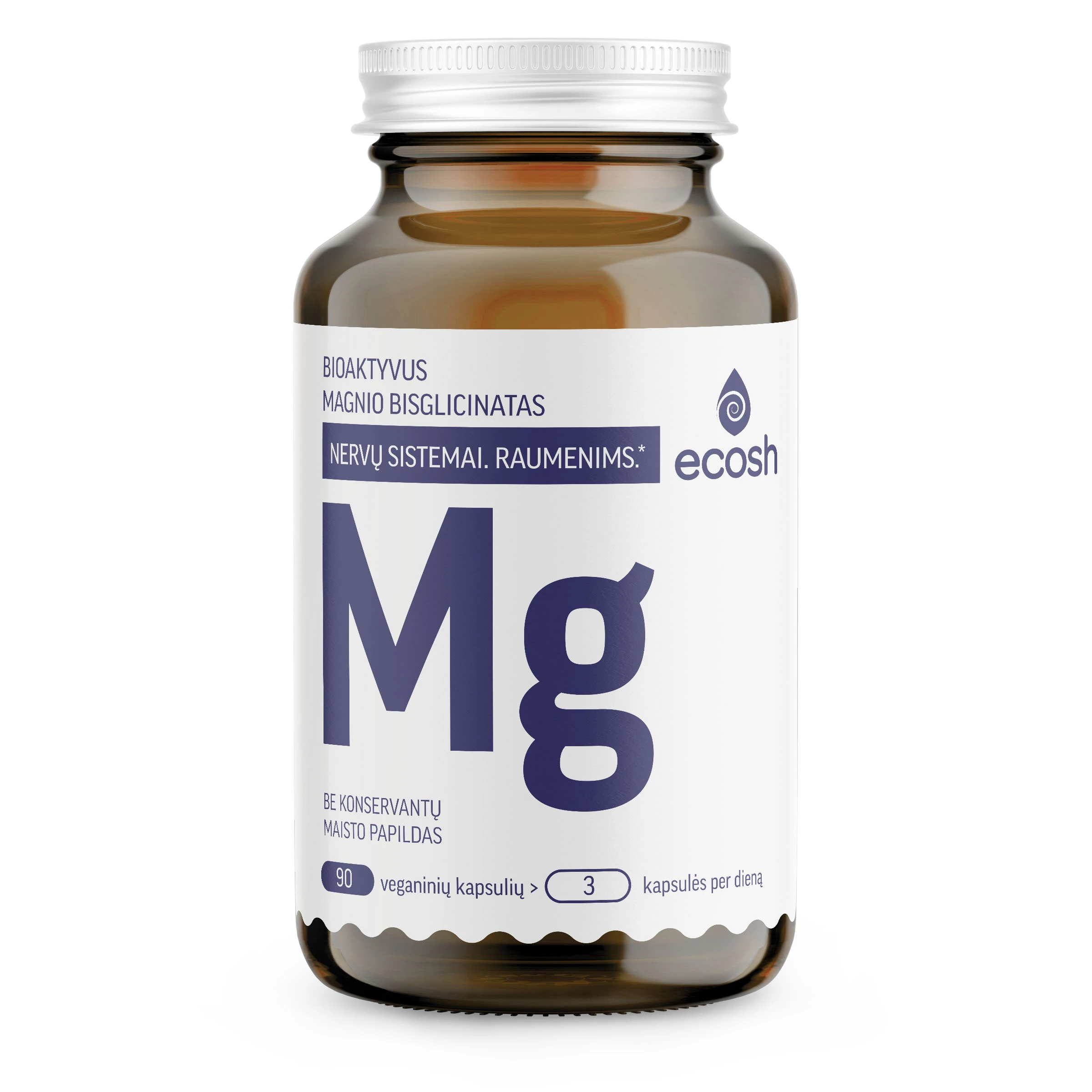 ECOSH bioaktyvus Magnis, bisglicinatas 90 mg, su vitaminu B6, 90 kapsulių