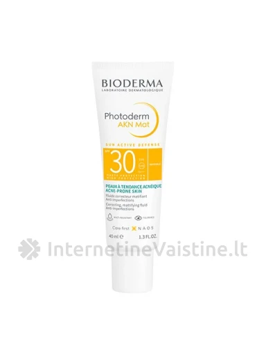 BIODERMA PHOTODERM AKN MAT, apsauginis kremas nuo saulės mišriai, riebiai, bei į aknę linkusiai odai, SPF30, 40 ml, Vnt | internetinevaistine.lt